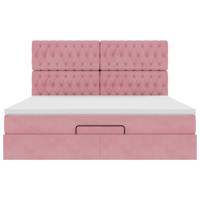Ottoman bed met matrassen 90x200cm fluweel roze - thumbnail