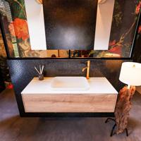 Badkamermeubelset Mondiaz Erin 120 cm met 1 Lade met RIDGE Wastafel Midden Talc met 1 kraangat Greeploos Mat Washed Oak - thumbnail