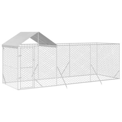 Hondenkennel met dak 6x2x2,5 m gegalvaniseerd staal zilverkleur - thumbnail