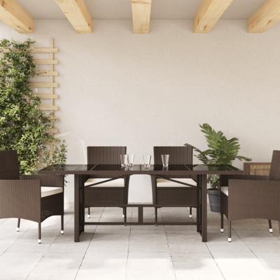 Tuintafel met glazen blad 190x80x75 cm poly rattan bruin - thumbnail