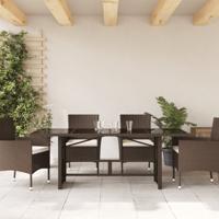 Tuintafel met glazen blad 190x80x75 cm poly rattan bruin - thumbnail
