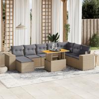 9-delige Loungeset met kussens poly rattan acacia beige - thumbnail