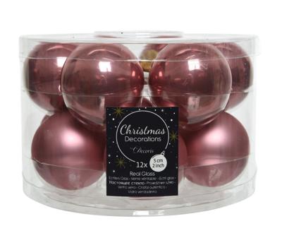 Decoris Kerstballen glas 12st velours roze 5cm
