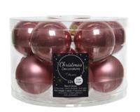 Decoris Kerstballen glas 12st velours roze 5cm - thumbnail