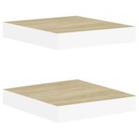 Wandschappen zwevend 2 st 23x23,5x3,8 cm MDF eikenkleurig wit - thumbnail
