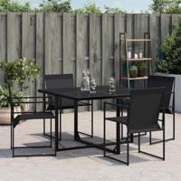 Tuinstoelen 4 st staal en textileen zwart - thumbnail