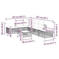 3-delige Loungeset met kussens poly rattan grijs - thumbnail