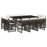 11-delige Tuinset met kussens poly rattan bruin - thumbnail