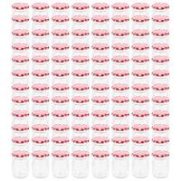 VidaXL Jampotten met wit met rode deksels 96 st 230 ml glas - thumbnail