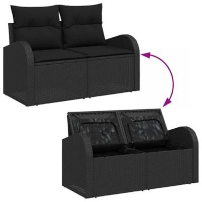 Tuinbankenset met kussen met opslag 7 pcs Zwart poly rattan
