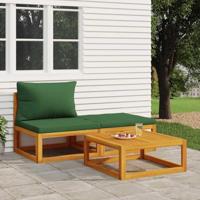 3-delige Loungeset met kussens massief acaciahout - thumbnail