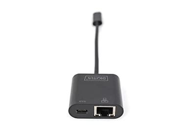 Digitus USB-C, RJ45 Adapter [1x USB-C stekker - 1x RJ45-bus, USB-C bus] DN-3027 Incl. RJ45-bus, Met laadbus, Met USB