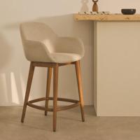 Kave Home Barkruk 'Konna' Essenhout en stof, kleur Beige/Bruin (zithoogte 66cm) - thumbnail