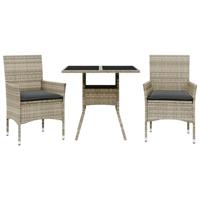 3-delige Tuinset met kussens poly rattan en glas grijs - thumbnail