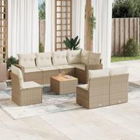 9-delige Loungeset met kussens poly rattan beige - thumbnail