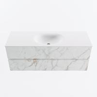 MONDIAZ VICA 130cm badmeubel onderkast Carrara 2 lades. Wastafel MOON midden zonder kraangat, kleur Talc. - thumbnail