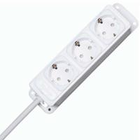 Kopp stekkerdoos 3 stopcontacten kinderveilig 1,4M snoer haakse stekker wit met bevestiging gaten - thumbnail