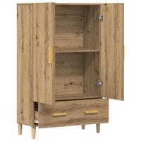 Hoge kast 70x31x115 cm bewerkt hout artisanaal eikenkleur - thumbnail