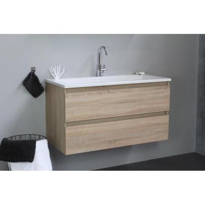 On-Line Onderkast - 100 cm - Voorgemonteerd - Acryl Wastafel - 1 Kraangat - Eiken