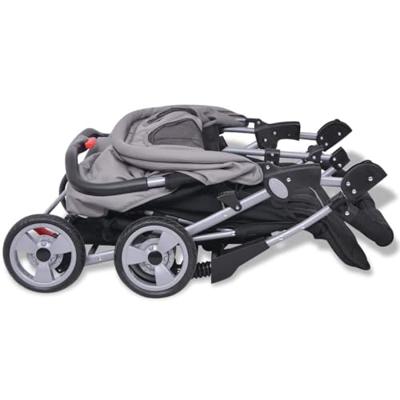 Tweelingkinderwagen staal grijs en zwart