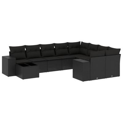 10-delige Loungeset met kussens poly rattan zwart
