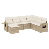 7-delige Loungeset met kussens poly rattan beige - thumbnail