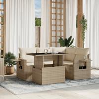 5-delige Loungeset met kussens poly rattan beige - thumbnail