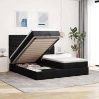 Ottoman bed met matrassen 200x200cm stof zwart - thumbnail