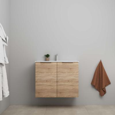 On-Line Onderkast - 80 cm - Voorgemonteerd - 2 Deuren met Greep - Porseleinen Wastafel - 1 Kraangat - Eiken