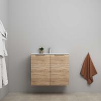 On-Line Onderkast - 80 cm - Voorgemonteerd - 2 Deuren met Greep - Porseleinen Wastafel - 1 Kraangat - Eiken - thumbnail