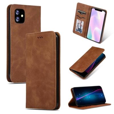 Retro huid voelen Business magnetische horizontale Flip lederen case voor iPhone XIR 2019 (bruin)
