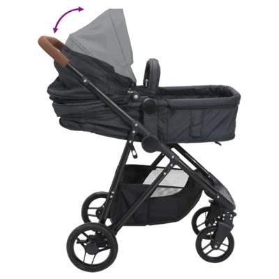 VidaXL Kinderwagen 2-in-1 staal antracietkleurig en zwart