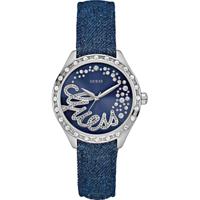 Guess horlogeband W0023L5 Leder Blauw + blauw stiksel - thumbnail