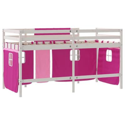 Kinderhoogslaper met gordijnen 80x200 cm grenenhout roze
