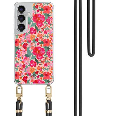 Samsung Galaxy S25 FE hoesje met zwart koord - Multi flowers Samsung Galaxy S25 FE hoesje met zwart koord - Multi flowers