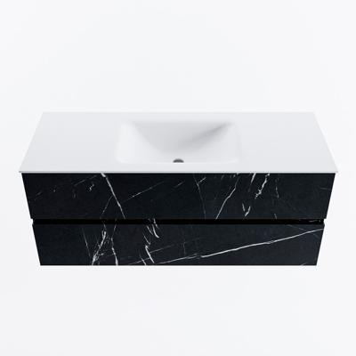 MONDIAZ VICA 120cm badmeubel onderkast Marquina 2 lades. Wastafel CLOUD midden zonder kraangat, kleur Talc.