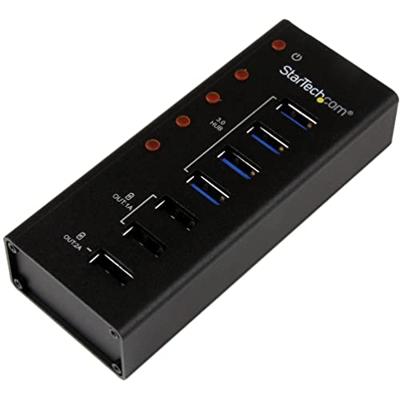 StarTech.com 4 poorten USB 3.0 hub plus 3 oplaadaansluitingen (2 x 1 A & 1 x 2 A) - metalen behuizing voor wandmontage - USB-hub met laadpoorten
