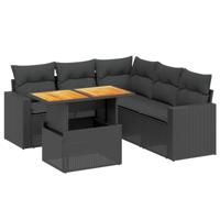 6-delige Loungeset met kussens poly rattan zwart - thumbnail