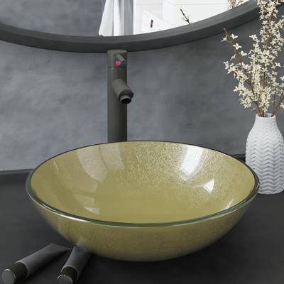 VidaXL Wastafel met kraan en pop-up afvoer gehard glas goudkleurig