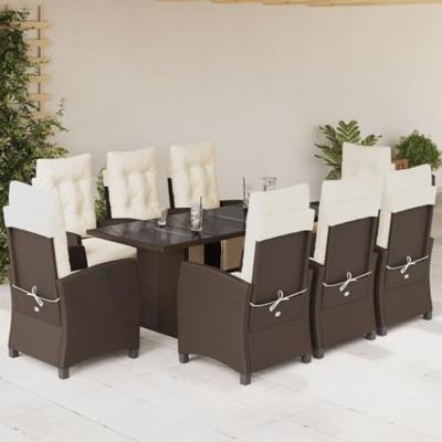 9-delige Tuinset met kussens poly rattan bruin