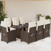 9-delige Tuinset met kussens poly rattan bruin - thumbnail