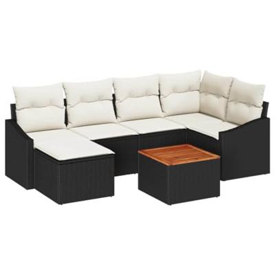 Tuinbankenset met kussen 7 pcs Zwart poly rattan