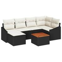 Tuinbankenset met kussen 7 pcs Zwart poly rattan - thumbnail