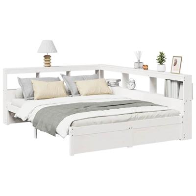 Bed met boekenkast zonder matras grenenhout wit 150x200 cm