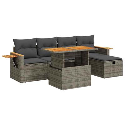 6-delige Loungeset met kussens poly rattan grijs - thumbnail