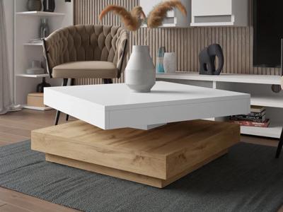 Draaibare salontafel NENUPHAR wit/wotan eik Draaibare salontafel NENUPHAR wit/wotan eik