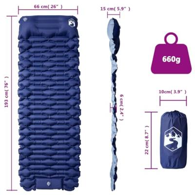 VidaXL Kampeermatras met kussen zelfopblazend 1-persoons marineblauw VidaXL Kampeermatras met kussen zelfopblazend 1-persoons marineblauw