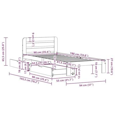 Bedframe zonder matras massief grenenhout 90x190 cm