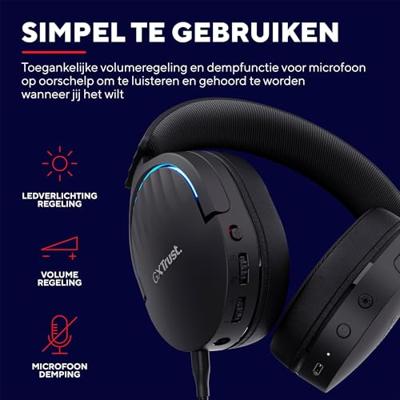 Trust GXT491 FAYZO Over Ear headset Bluetooth Virtual Surround Zwart Surround sound, Microfoon uitschakelbaar (mute), Volumeregeling Gamen - thumbnail
