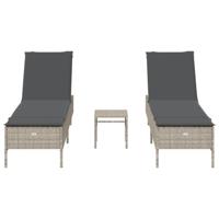 3-delige Ligbeddenset met kussens poly rattan lichtgrijs - thumbnail